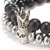 2Pcs 2 Style Synthetic Hematite & Black Stone & Natural Obsidian Stretch Bracelets Set with Cubic Zirconia Skull BJEW-JB08120-02-5