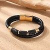 Natural Lava Rock Bead Leather Cord Multi-strand Bracelets BJEW-A009-05G-1