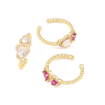 Brass Micro Pave Cubic Zirconia Cuff Open Rings for Women RJEW-C153-04G-1