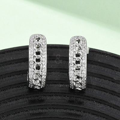 Brass Micro Pave Clear Cubic Zirconia Stud Earrings EJEW-B153-15P-1
