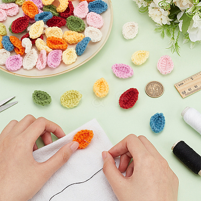 54Pcs 9 Colors Handicraft Milk Cotton Knitting Leaf Ornament Accessories DIY-FG0004-82-1