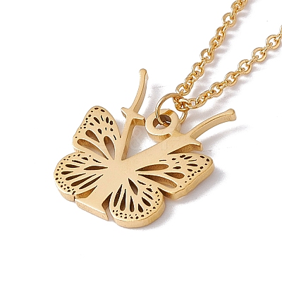 Initial Letter with Butterfly Pendant Necklace LS-NJEW-C026-01G-Y-1