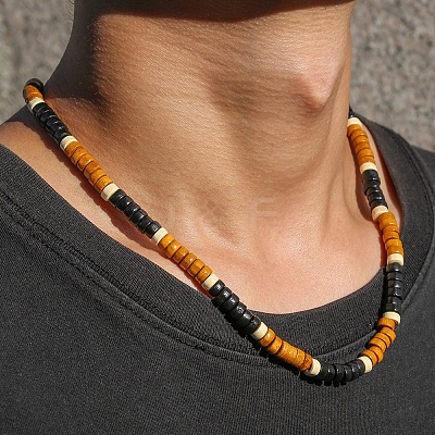 Bohemian Coconut & Wood Heishi Beaded Necklaces with Alloy End Chains for Men WGF984F-03-1