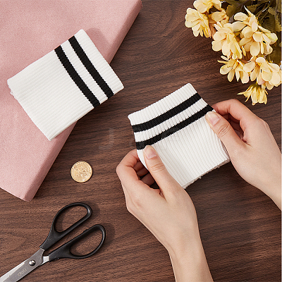 Stripe Pattern Cotton Tubular Knit Rib Cuff AJEW-WH0348-200A-1