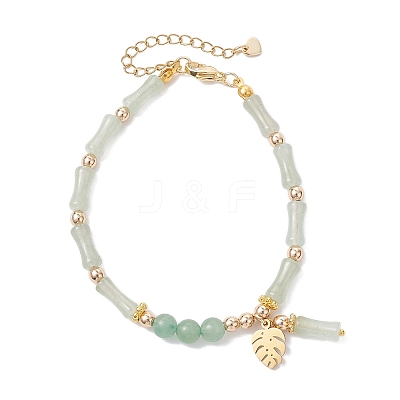 304 Stainless Steel Leaf Charm Bracelets BJEW-JB12939-02-1