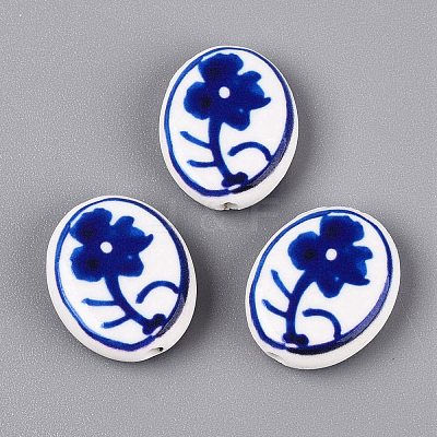 Hand Painted Tulip Flower Oval Porcelain Beads PORC-N012-11H-1