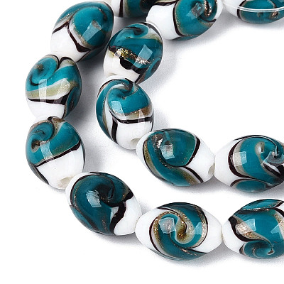 Handmade Gold Sand Lampwork Beads Strands LAMP-Q041-09B-1