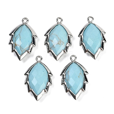 Synthetic Turquoise Faceted Leaf Pendants G-I375-04P-06-1