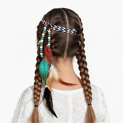 1Pc Boho Feathers Headband Hair Extensions Headpiece AJEW-DJ0001-51B-1