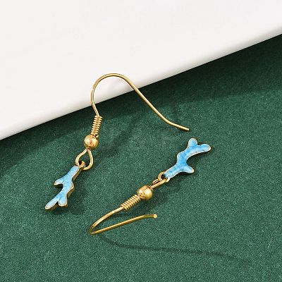 Ocean Series 304 Stainless Steel Enamel Dangle Earrings LS-EJEW-K017-01G-G-1