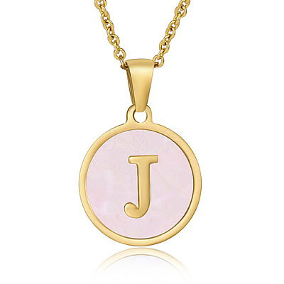 Natural Shell Initial Letter Pendant Necklace LE4192-1-1