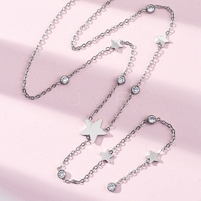 304 Stainless Steel Crystal Rhinestone Star Lariat Necklaces NJEW-R026-15P-1