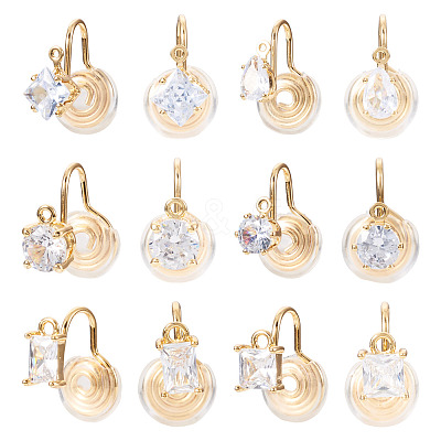 12Pcs 6 Styles Brass Micro Pave Clear Cubic Zirconia Ear Cuff Findings KK-TA0003-24-1
