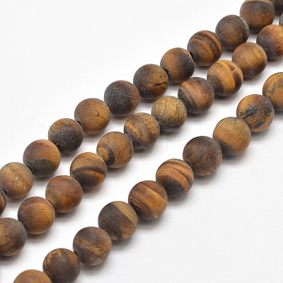 Frosted Natural Tiger Eye Round Bead Strands G-E262-02-8mm-1