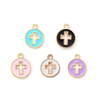 Light Gold Plated Alloy Enamel Pendants ENAM-R136-18-1