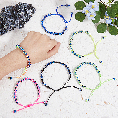 6Pcs 6 Colors Resin Evil Eye Braided Bead Bracelets Set BJEW-FI0001-46-1
