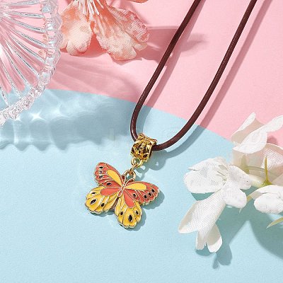 Alloy Enamel Butterfly Pendant Necklaces NJEW-JN04580-1