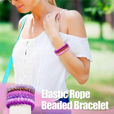 6Pcs 6 Styles 8mm Glass Round Beaded Stretch Bracelet Sets BJEW-TAC0022-1