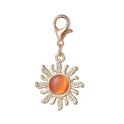 Sun Alloy Cat Eye Pendants Decorations HJEW-JM00903-1