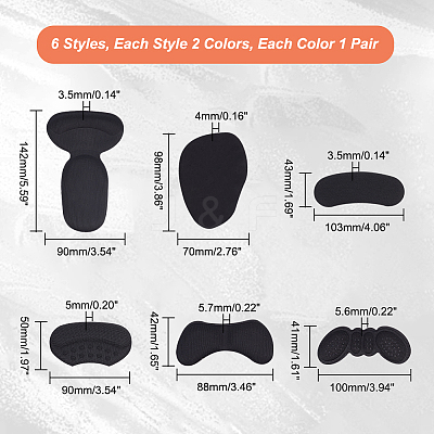 12 Style Foam Heel Grips AJEW-PH0004-46-1