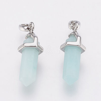 Brass Natural Amazonite Double Terminated Pointed Pendants KK-G343-11L-02P-1