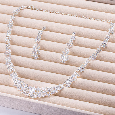 Flower Alloy Crystal Rhinestone Link Necklaces & Stud Dangle Earring Sets for Women FS-WG2AC0B-01-1
