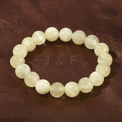 Natural Golden Silk Jade Round Beaded Stretch Bracelets for Women BJEW-F535-01D-1