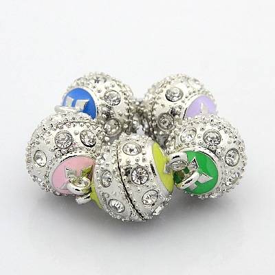 Platinum Plated Round Alloy Enamel Magnetic Clasps with Loops ENAM-P107-M-1