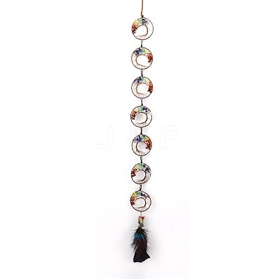 Brass Wire Wrapped Natural Mixed Gemstone Tree of Life Suncatchers HJEW-H065-08-1