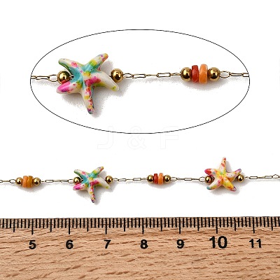 Handmade 304 Stainless Steel Synthetic Turquoise Starfish Link Chains CHS-L032-13G-02-1