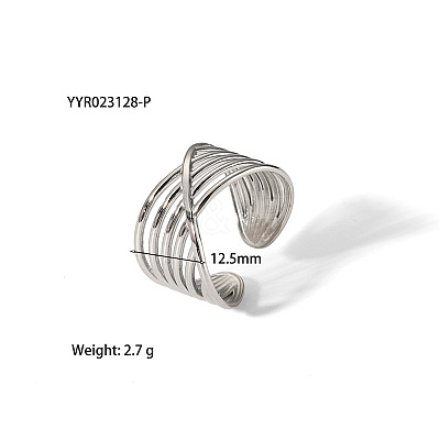 304 Stainless Steel Cross Hollow Web Cuff Ring Unique Design KZ3825-1-1