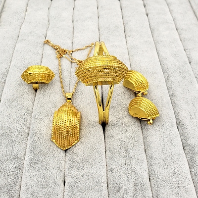 Hexagon Alloy Pendant Necklaces & Hoop Earrings & Cuff Bangles & Rings for Women FS-WG5B3B6-01-1