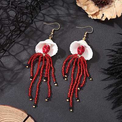 304 Stainless Steel Dyed Synthetic Turquoise & Natural Black Onyx & Glass Seed Beaded Dangle Earrings EJEW-MZ00530-01-1