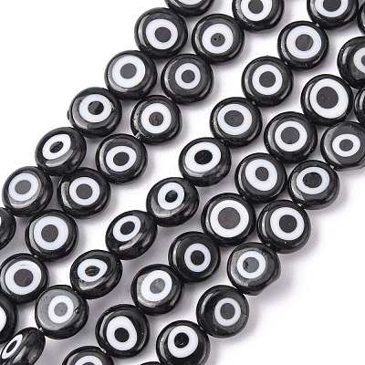 Handmade Evil Eye Lampwork Flat Round Bead Strands LAMP-L058-8mm-10-1