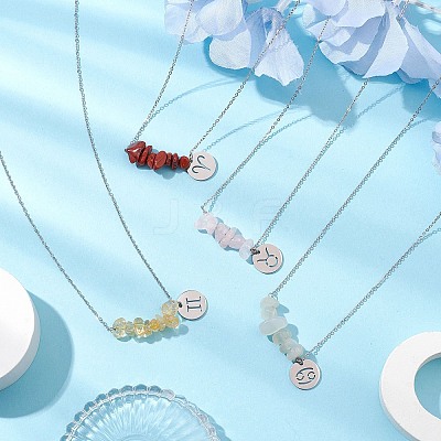12Pcs 12 Styles Natural Gemstone & Constellation Pendant Necklaces NJEW-JN05084-1