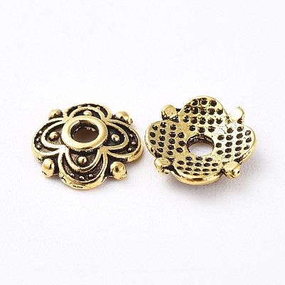 4-Petal Tibetan Style Alloy Flower Bead Caps TIBE-S222-AG-NR-1