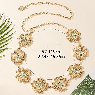Alloy with Dyed Synthetic Turquoise Cross Link Chain Waist Chains for Women FS-WG34991-02-1