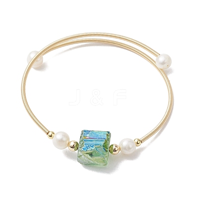 Electroplated Natural Quartz Beaded Cuff Bangle BJEW-JB10195-1