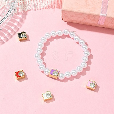 5Pcs 5 Colors Brass Pave Clear Cubic Zirconia Beads KK-CJ0002-80-1