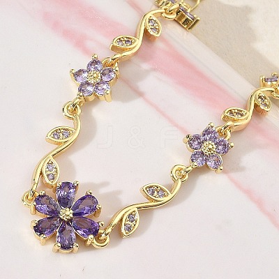 Brass Micro Pave Cubic Zirconia Link Chain Bracelets for Women BJEW-C156-04D-01G-1