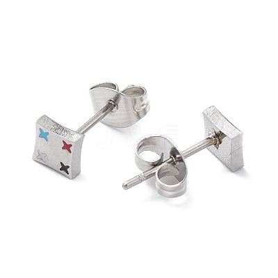 3 Pairs 3 Style Enamel Rhombus with Star Dangle Hoop Earrings EJEW-B020-10P-1