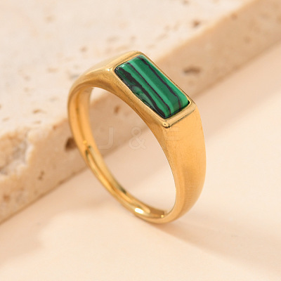 304 Stainless Steel & Synthetic Malachite Finger Rings WG525D6-02-1