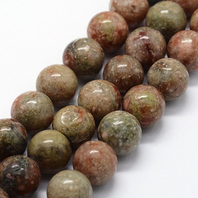 Natural Unakite Beads Strands G-I199-19-6mm-1