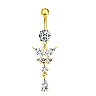 316L Surgical Stainless Steel Cubic Zirconia Butterfly Curved Barbell Dangle Belly Rings WGB11C1-09-1