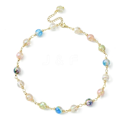 Resin with Gold Foil Round Beaded Chain Necklaces NJEW-JN04361-01-1