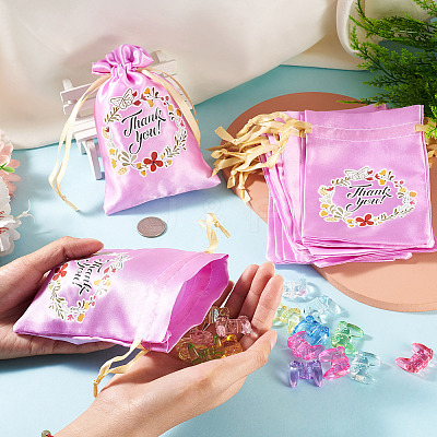 Flower Thank You Polyester Satin Storage Drawstring Bags ABAG-TAC0005-09A-1