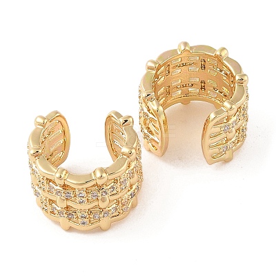 Rack Plating Brass Micro Pave Clear Cubic Zirconia Cuff Earrings for Women EJEW-G394-02G-1