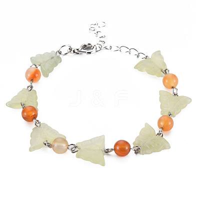 Butterfly Natural New Jade Beaded Bracelets for Girl Women BJEW-S145-002B-1