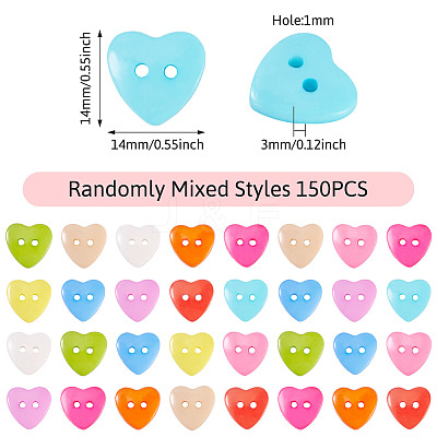 150Pcs Acrylic Heart Buttons BUTT-TA0001-38-1