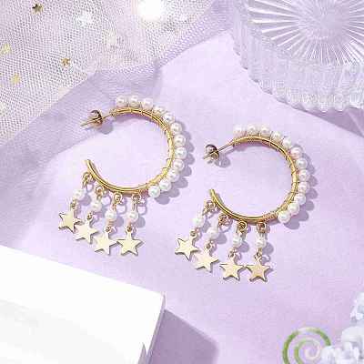Star Shell Pearl Dangle Stud Earrings EJEW-JE06186-01-1